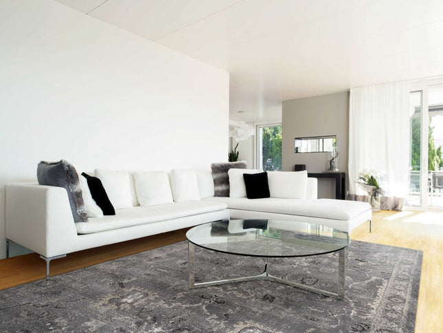 5' X 8' Gray And Light Gray Floral Medallion Area Rug