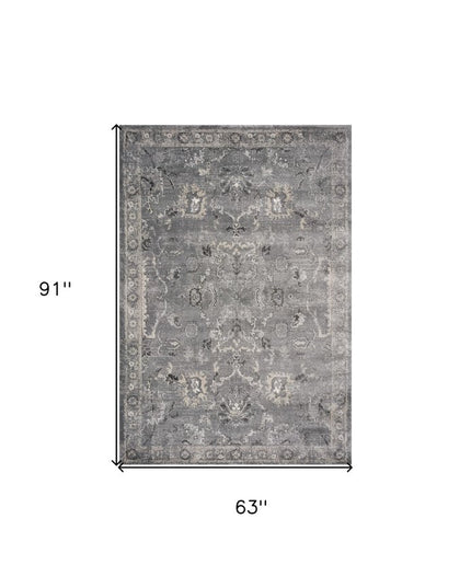 5' X 8' Gray And Light Gray Floral Medallion Area Rug