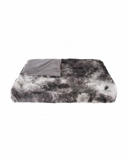 50" X 70" Dark Gray and Ivory Faux Fur Plush Throw Blanket