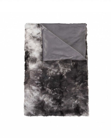 50" X 70" Dark Gray and Ivory Faux Fur Plush Throw Blanket