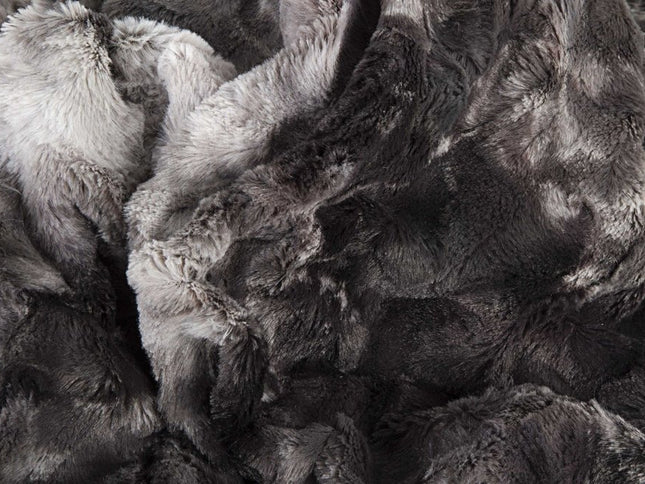 50" X 70" Dark Gray and Ivory Faux Fur Plush Throw Blanket