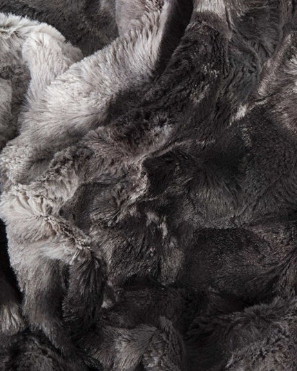 50" X 70" Dark Gray and Ivory Faux Fur Plush Throw Blanket