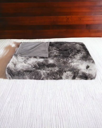 50" X 70" Dark Gray and Ivory Faux Fur Plush Throw Blanket