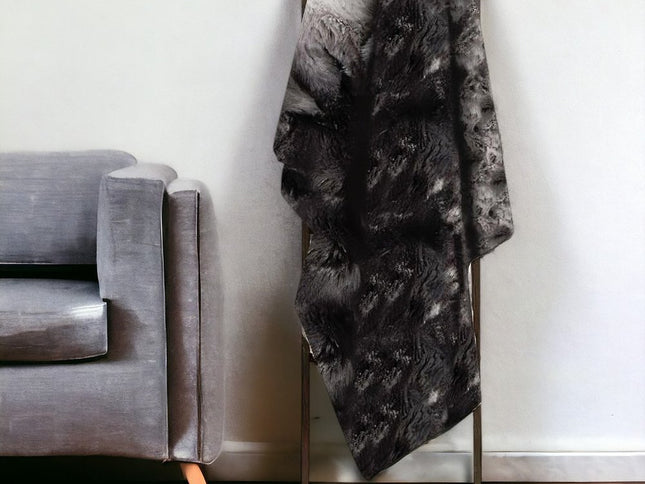 50" X 70" Dark Gray and Ivory Faux Fur Plush Throw Blanket
