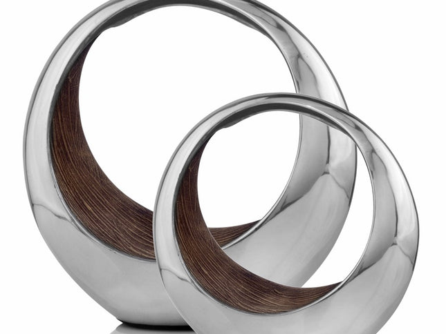 16" Silver and Brown Buffed Aluminum Tabletop Sculpture