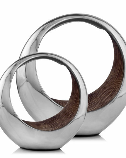 16" Silver and Brown Buffed Aluminum Tabletop Sculpture