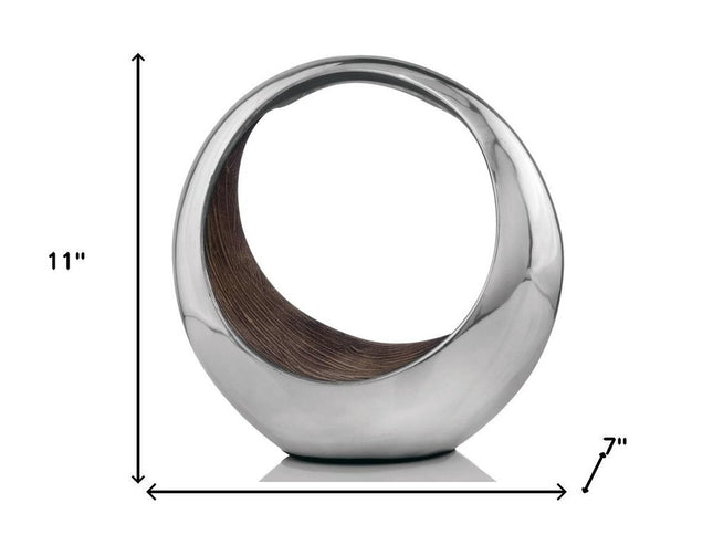 16" Silver and Brown Buffed Aluminum Tabletop Sculpture