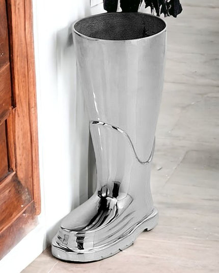 16" Gold Aluminum Firefighter Boot Umbrella Stand