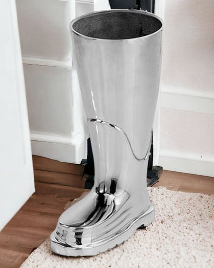 16" Gold Aluminum Firefighter Boot Umbrella Stand