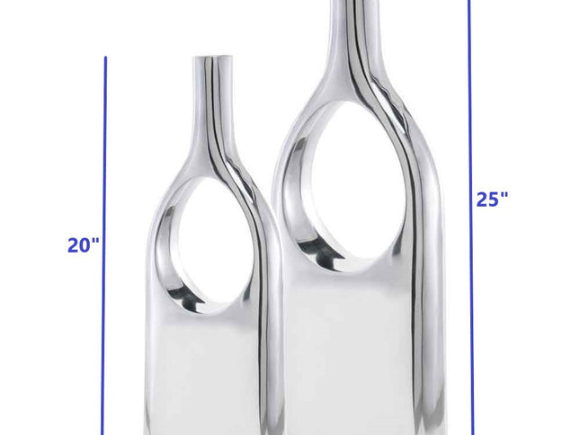 Set of Two Silver Aluminum Modern Hole Table Vases