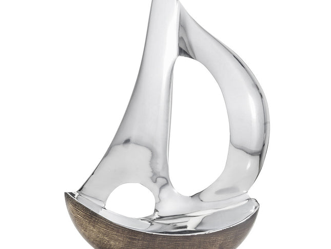 12" Brown and Silver Buffed Aluminum Sailboat Tabletop Sculpture