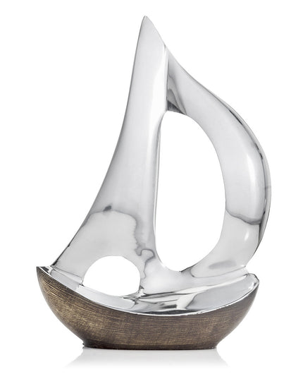 12" Brown and Silver Buffed Aluminum Sailboat Tabletop Sculpture