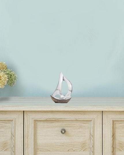 12" Brown and Silver Buffed Aluminum Sailboat Tabletop Sculpture