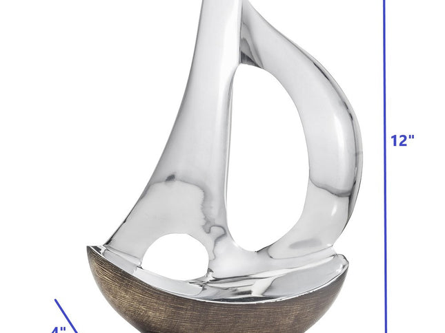 12" Brown and Silver Buffed Aluminum Sailboat Tabletop Sculpture