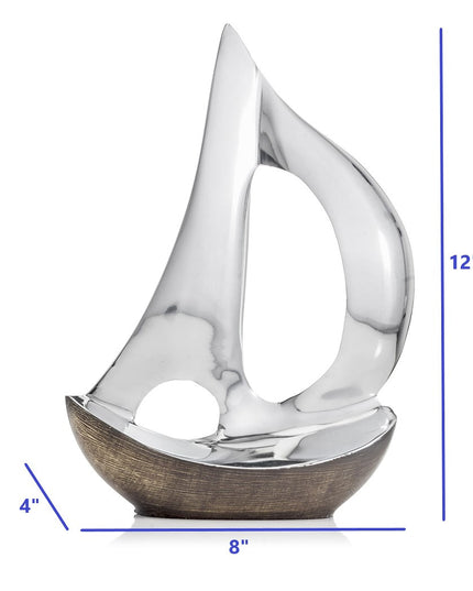 12" Brown and Silver Buffed Aluminum Sailboat Tabletop Sculpture