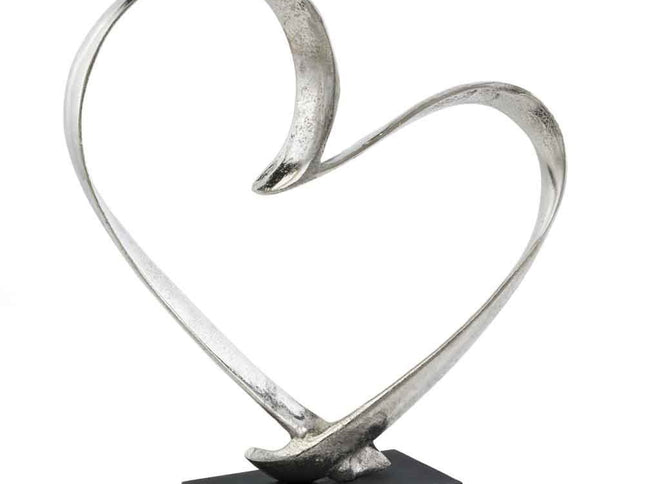 16" Raw Silver And Black Heart Sculpture