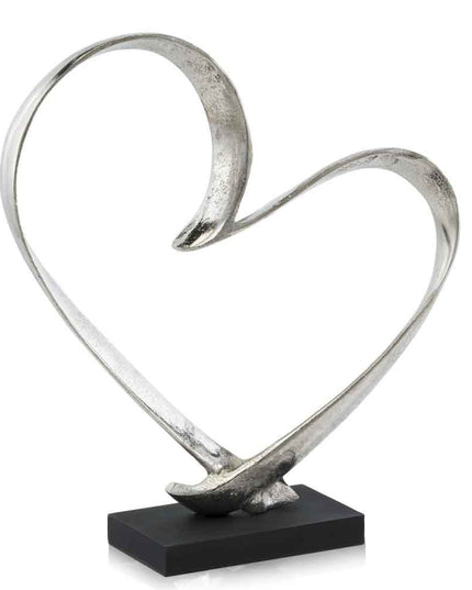 16" Raw Silver And Black Heart Sculpture