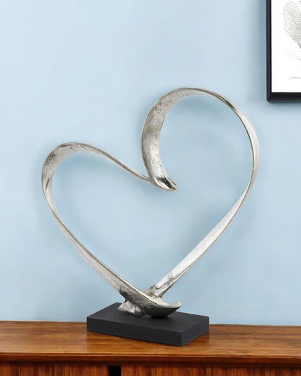 16" Raw Silver And Black Heart Sculpture