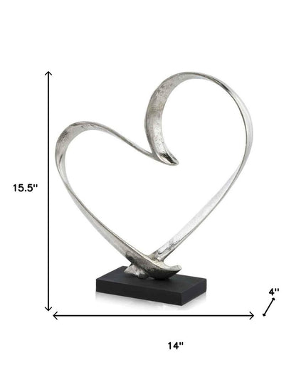 16" Raw Silver And Black Heart Sculpture