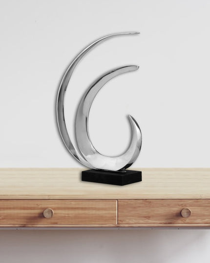 18" Black and Silver Buffed Aluminum Tabletop Sculpture