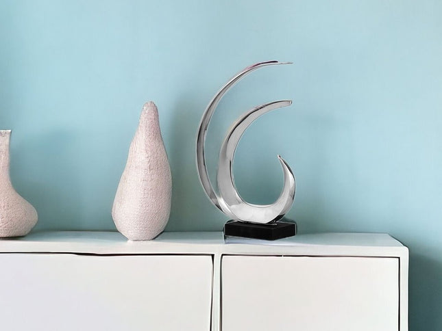 18" Black and Silver Buffed Aluminum Tabletop Sculpture