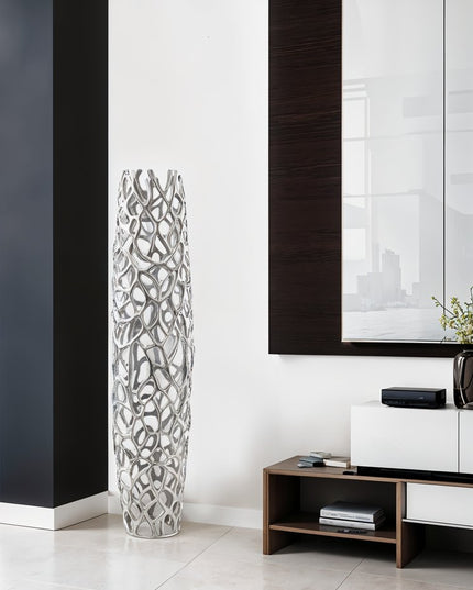 40" Aluminum Silver Twigs Cylinder Floor Vase