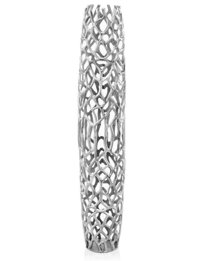 40" Aluminum Silver Twigs Cylinder Floor Vase