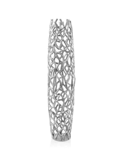 40" Aluminum Silver Twigs Cylinder Floor Vase
