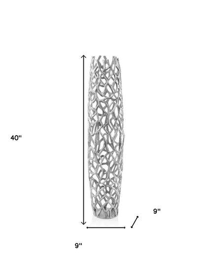 40" Aluminum Silver Twigs Cylinder Floor Vase