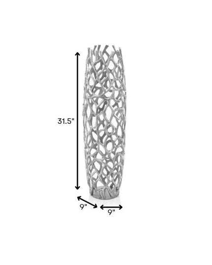 40" Aluminum Silver Twigs Cylinder Floor Vase