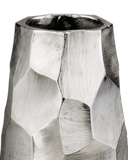 14" Aluminum Silver Faceted Geometric Cylinder Table Vase