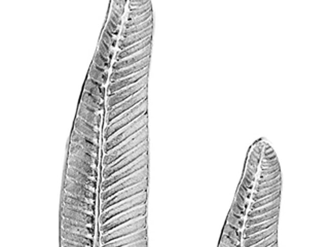 Set of Two Silver Aluminum Tall Feather Tabletop Sculptures