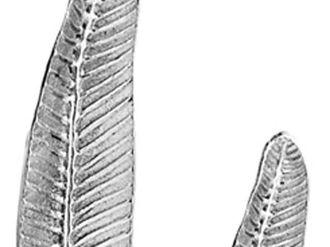 Set of Two Silver Aluminum Tall Feather Tabletop Sculptures