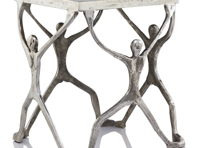 18" Silver And Antiqued White Aluminum Square End Table
