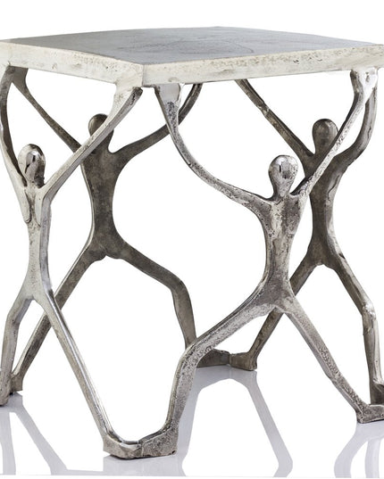18" Silver And Antiqued White Aluminum Square End Table