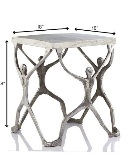 18" Silver And Antiqued White Aluminum Square End Table