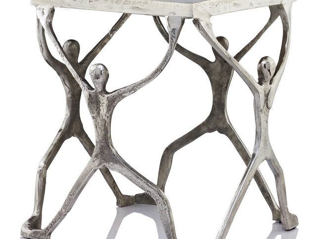 18" Silver And Antiqued White Aluminum Square End Table