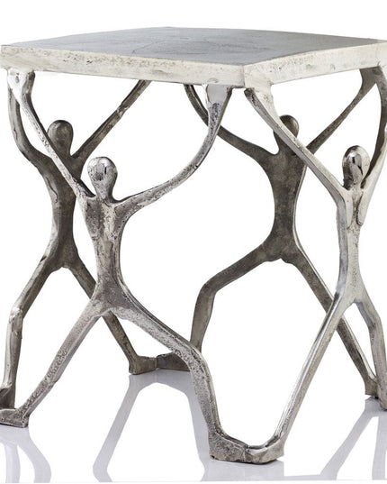 18" Silver And Antiqued White Aluminum Square End Table
