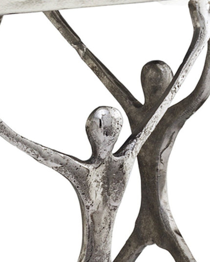 18" Silver And Antiqued White Aluminum Square End Table