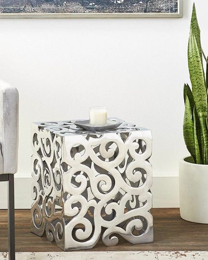 17" Silver Aluminum Square End Table