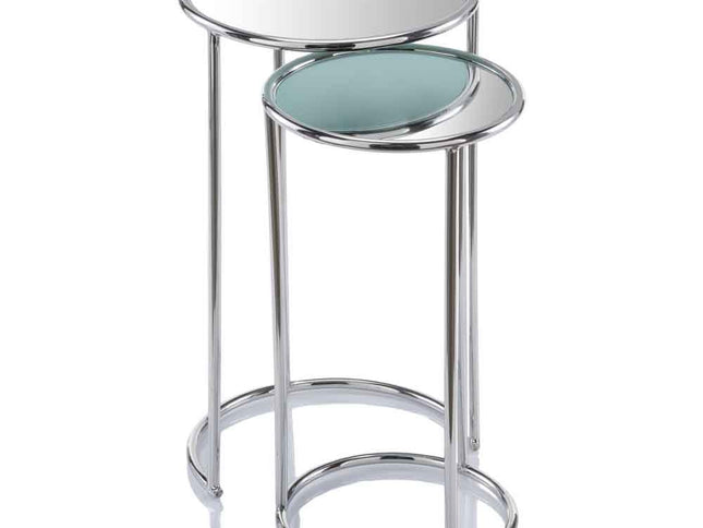 22" Silver Aluminum Round Mirrored End Table