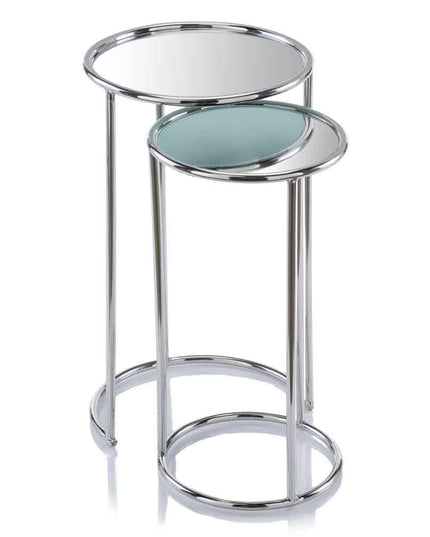 22" Silver Aluminum Round Mirrored End Table