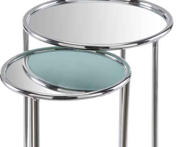 22" Silver Aluminum Round Mirrored End Table