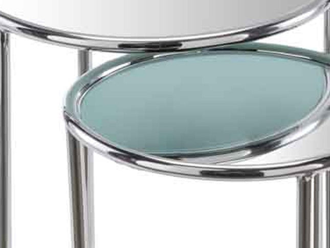 22" Silver Aluminum Round Mirrored End Table