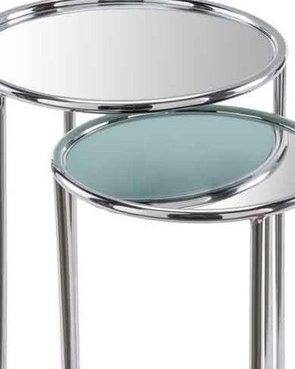 22" Silver Aluminum Round Mirrored End Table
