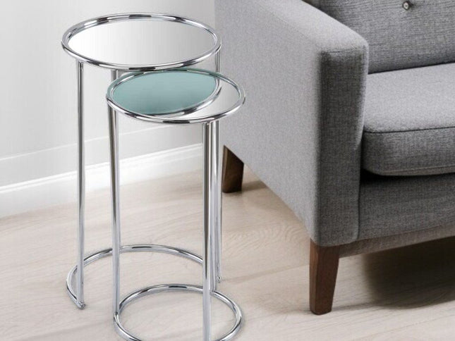 22" Silver Aluminum Round Mirrored End Table