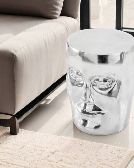 18" Silver Aluminum Faces Round End Table