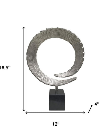 17" Black and Silver Marble and Aluminum Tabletop Sculpture