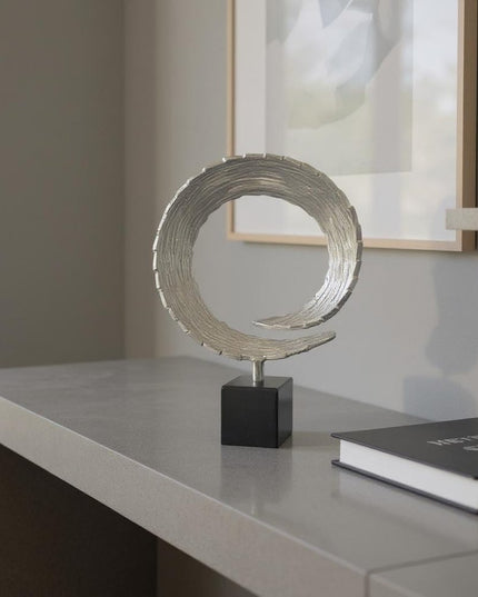 17" Black and Silver Marble and Aluminum Tabletop Sculpture