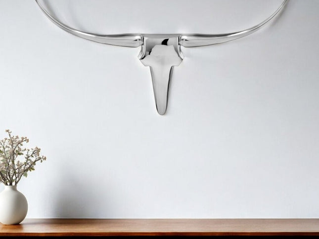 47" Silver Buffed Aluminum Long Horn Wall Sculpture
